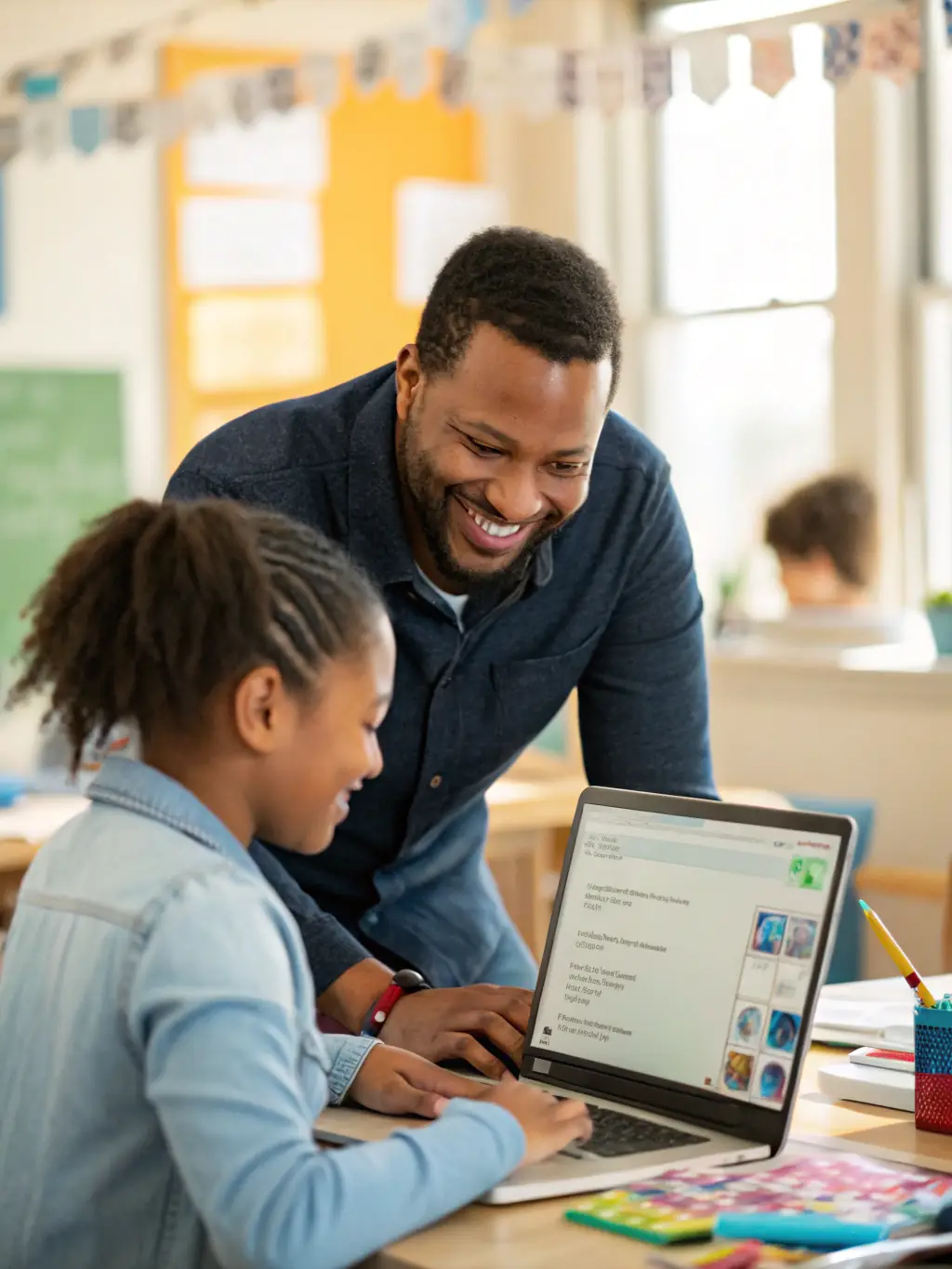 An instructor explaining a complex coding concept to a student, highlighting the personalized learning experience at the programming school.